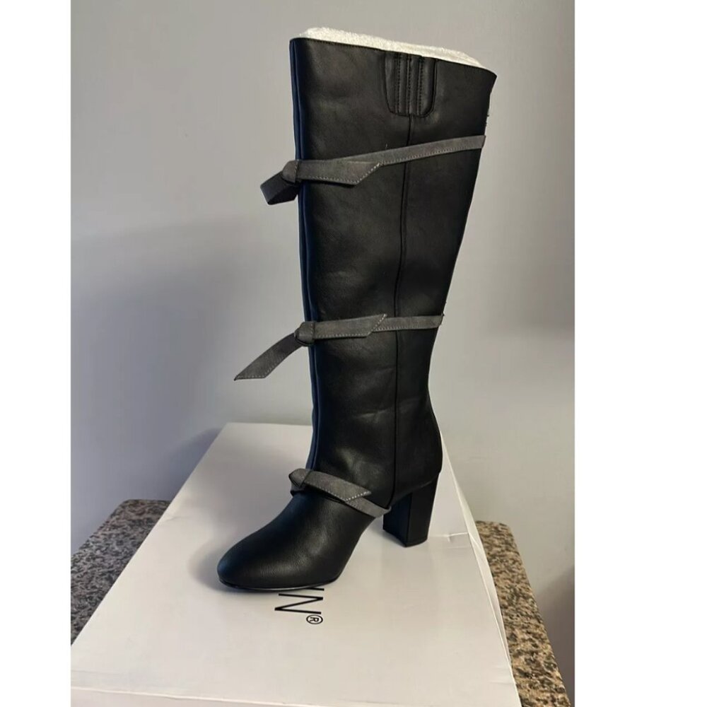 Monroe & Main Women's Faux Leather Knee-High Riding Boots | Black | Size 7M